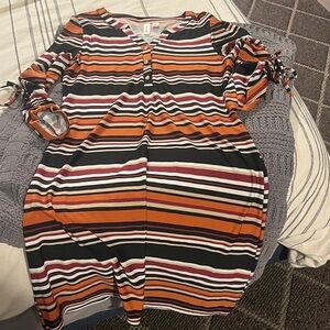 Tacera Striped Top in Black, Rust, Gray & Cream (S)